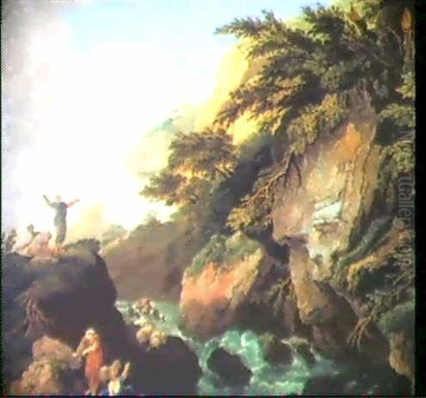 Moses Schlagt Wasser Aus Dem Felsen Oil Painting by Jacob Wilhelm Mechau