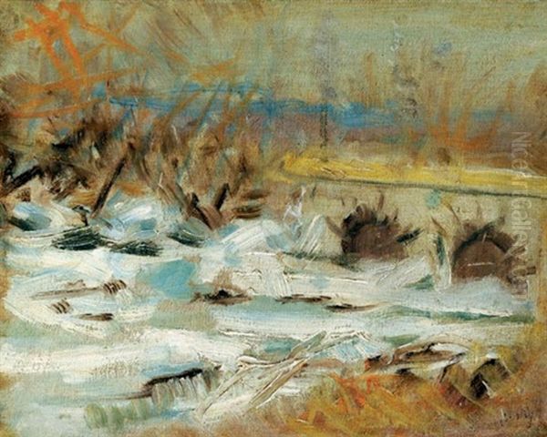 Riverside Oil Painting by Laszlo Mednyanszky
