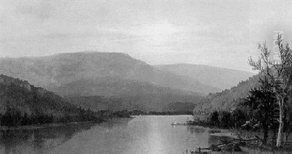 Mississippi River Valley Scape With Settlement Oil Painting by Joseph Rusling Meeker