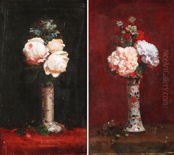 Blumenstilleben In Asiatischen Vasen (diptych) Oil Painting by Franz Meerts