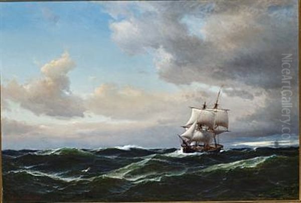 Seascape With Dark Clouds And High Sea Oil Painting by Daniel Hermann Anton Melbye