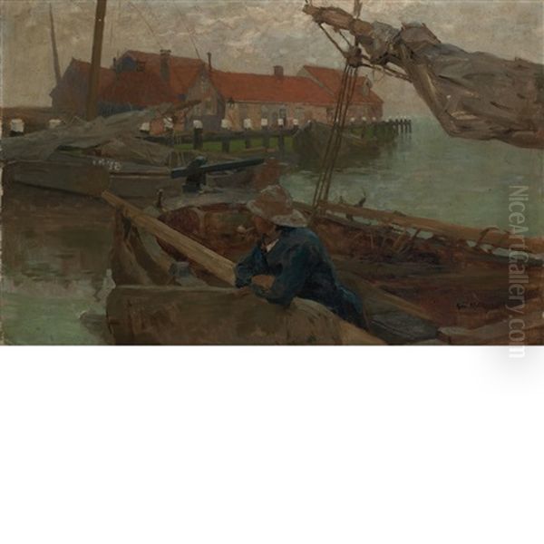Volendam Harbor Oil Painting by Gari Melchers