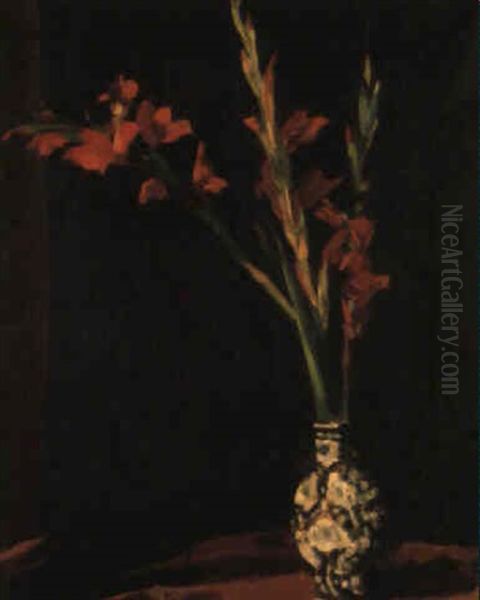 Still Life With Gladioli In A Chinese Vase Oil Painting by Duncan Max Meldrum