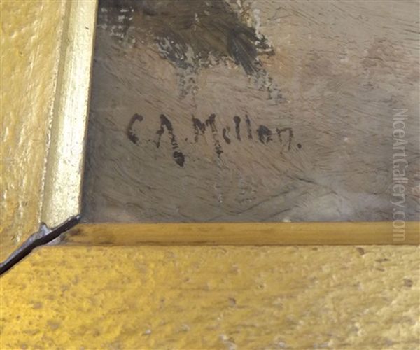 Gorleston Beach Scene With Numerous Figures And Distant Factories Oil Painting by Campbell A. Mellon