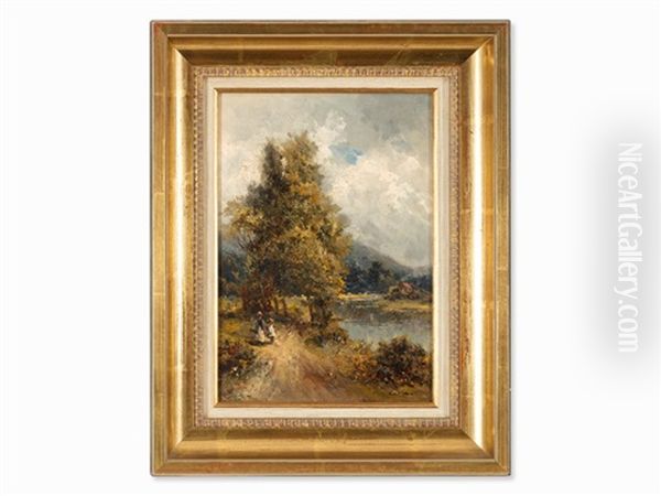 Promenaders By The Thames Oil Painting by Campbell A. Mellon