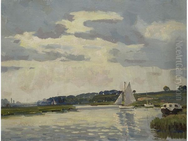 Somerleyton Looking Towards Haddiscoe Bridge June 10th Oil Painting by Campbell A. Mellon