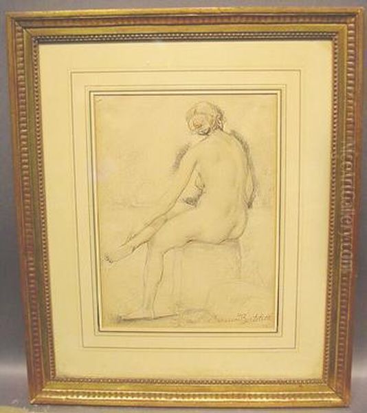 Seated Nude In A Landscape Oil Painting by Bernard Pierre A. Bertoletti