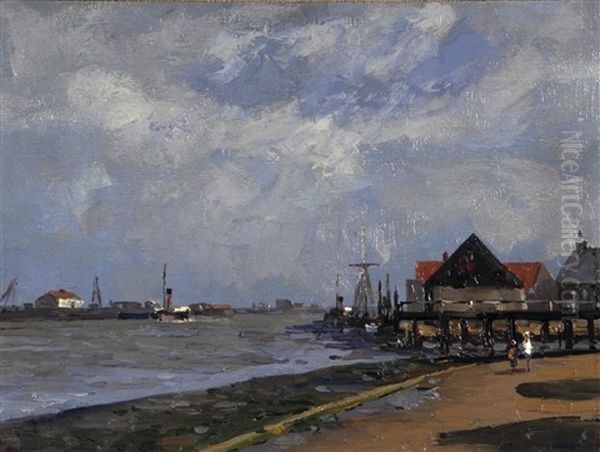 Gorleston Harbour Oil Painting by Campbell A. Mellon