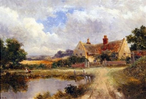 Old Farmhouse Oil Painting by Campbell A. Mellon