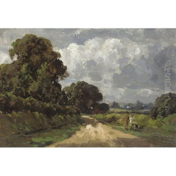 A Country Lane Oil Painting by Campbell A. Mellon
