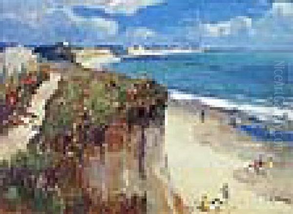 The Beach At Hopton From The Cliffs, Looking Towards Gorleston Oil Painting by Campbell A. Mellon