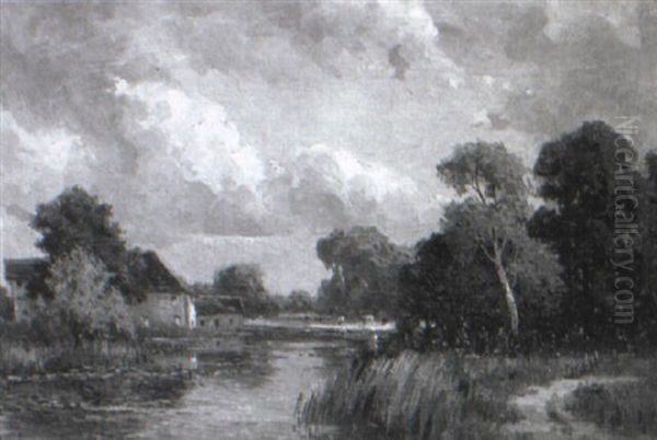 Mill On The River Chelmer At Chelmsford Oil Painting by Campbell A. Mellon