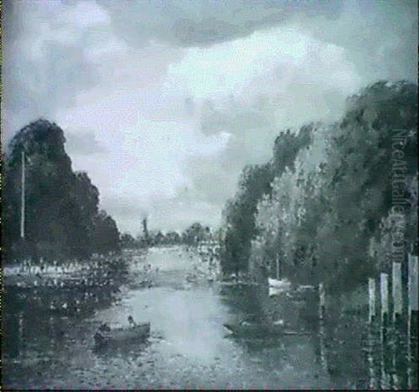 A Regatta Oil Painting by Campbell A. Mellon