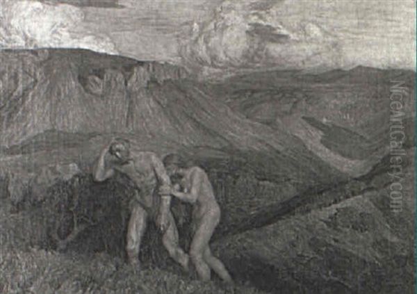 The Expulsion From Eden Oil Painting by Emile Rene Menard