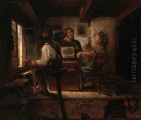 In Der Schusterstube Oil Painting by Carl Adolf Mende