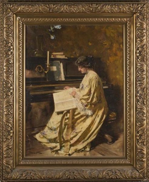 La Lecon De Piano Oil Painting by Edouard (John) Menta