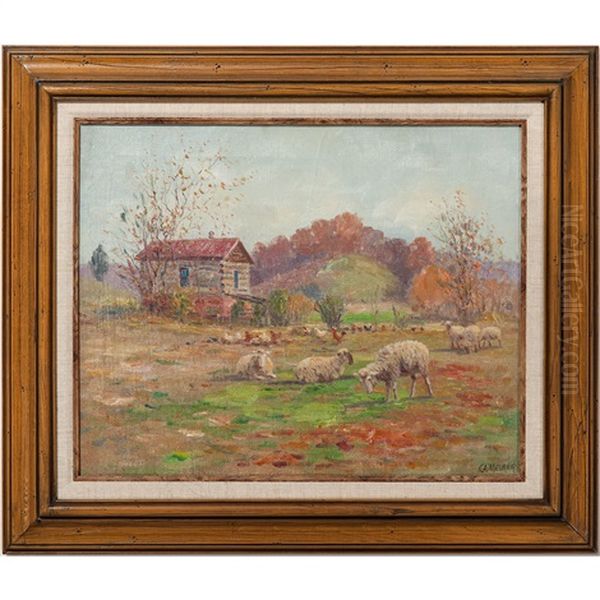 Autumn Farm Scene With Sheep Oil Painting by Charles Alfred Meurer