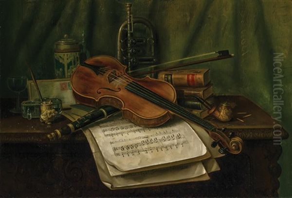 Still Life With Violin Oil Painting by Charles Alfred Meurer