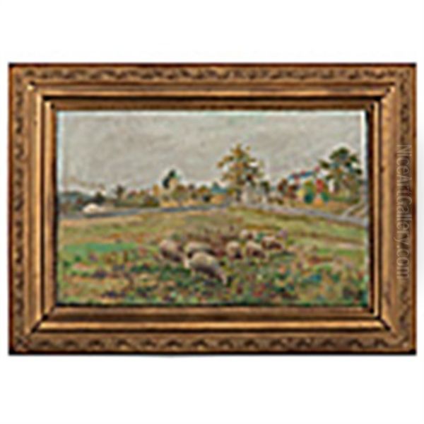 Pastoral Landscape With Sheep Oil Painting by Charles Alfred Meurer