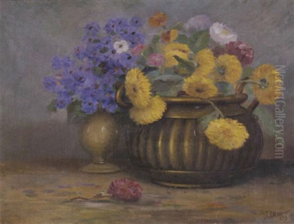 Floral Still Life Oil Painting by Charles Alfred Meurer