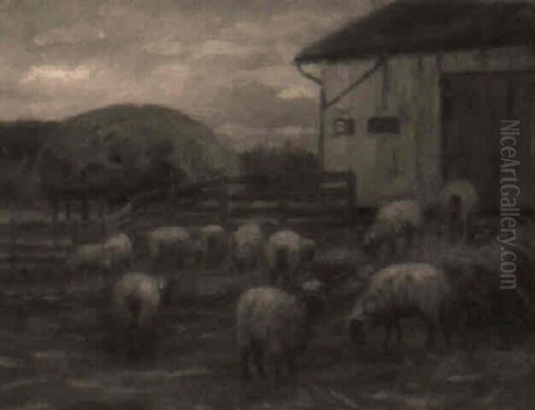 Farmyard With Sheep Oil Painting by Charles Alfred Meurer