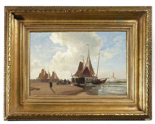 Fischer Mit Ihren Booten Am Strand Oil Painting by Hermann Mevius