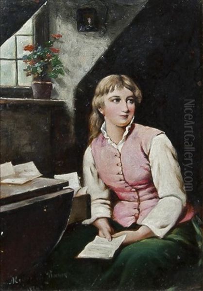 Woman With A Letter Oil Painting by Johann Georg Meyer von Bremen