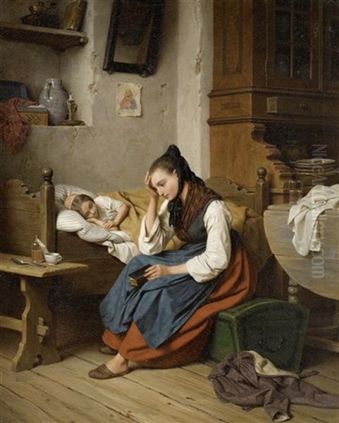 Mutterliche Fursorge Oil Painting by Friedrich Eduard Meyerheim