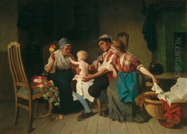 Sudlandisches Familienidyll In Der Stube Oil Painting by Max Michael
