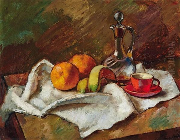 Stillleben Mit Fruchten Und Flasche Oil Painting by Alice Michaelis