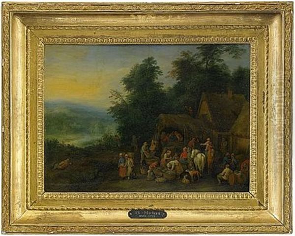 Gardsidyll Med Arbetande Bonder Oil Painting by Theobald Michau