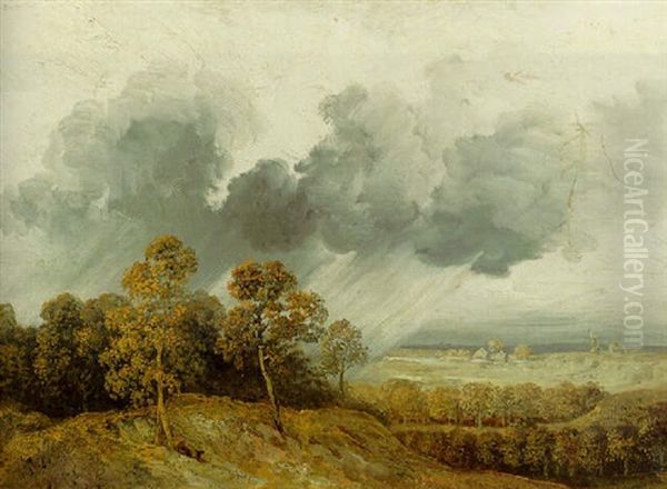 A Rainstorm Over A Wooded Hillside Oil Painting by Georges Michel