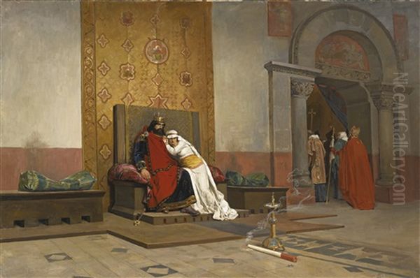 L'excommunication De Robert Le Pieux (a Replica Of The Painting By Jean Paul Laurens) Oil Painting by Arturo Michelena