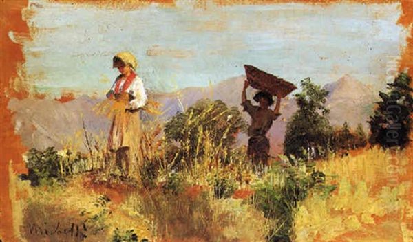 Due Pastorelli In Un Campo Oil Painting by Francesco Paolo Michetti