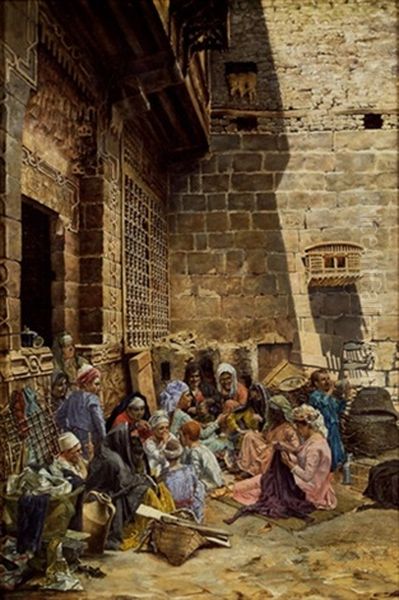 Hof Eines Hauses In Bulak, Cairo Oil Painting by Leopold Alphons Mielich