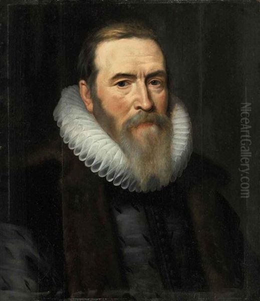 Portrait Of Johan Van Oldenbarnevelt In A Fur-lined Coat And White Ruff Oil Painting by Michiel Janszoon van Mierevelt