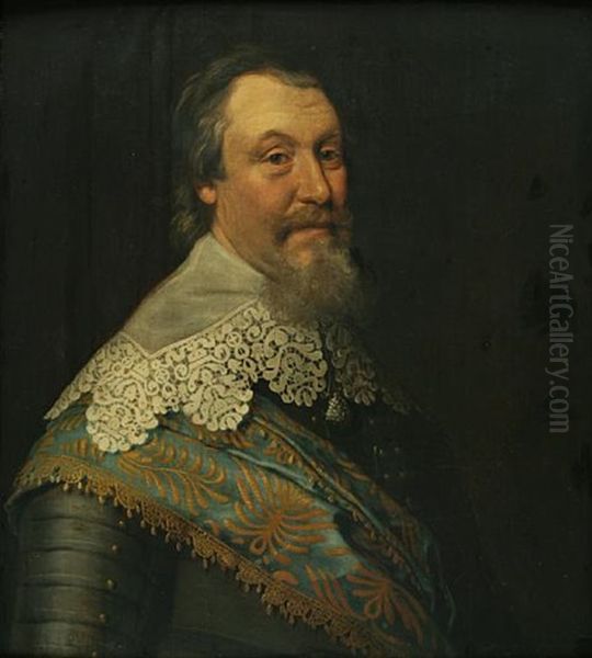 A Portrait Of A Gentleman, Bust-length, Wearing Armor With A Lace Collar Oil Painting by Michiel Janszoon van Mierevelt