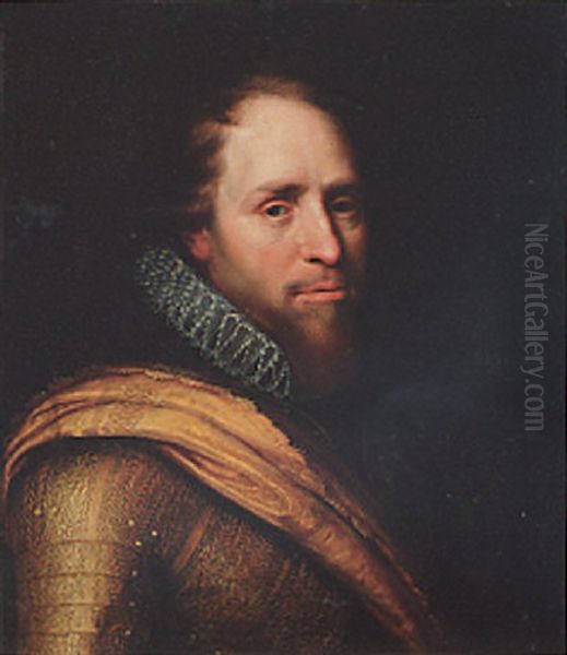 Portrait Of Maurice Of Nassau, Prince Of Orange, In Gilded Wheatsheaf Armour And An Orange Sash Oil Painting by Michiel Janszoon van Mierevelt