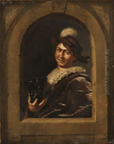 Junger Mann Mit Weinpokal An Der Fensterbrustung Oil Painting by Frans van Mieris the Elder