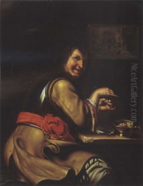 A Soldier Smoking In An Interior Oil Painting by Frans van Mieris