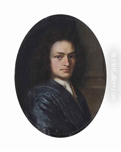 Portrait Of A Gentleman, Bust-length, In A Blue Robe With A White Cravat Oil Painting by Willem Van Mieris Leiden