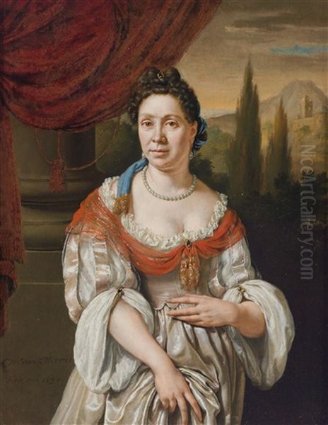 Bildnis Einer Dame Vor Landschaftshintergrund Oil Painting by Willem Van Mieris Leiden