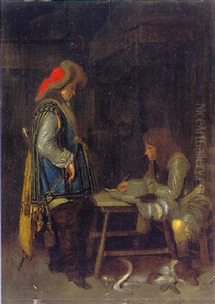 Wartender Bote Vor Einem Schreibenden Jungen Mann Oil Painting by Willem Van Mieris Leiden