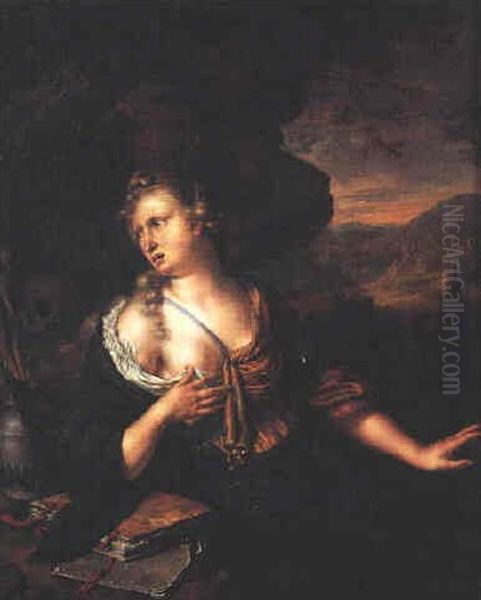 Vanite Sous Les Traits De Marie-madeleine Le Sein Denude Oil Painting by Willem van Mieris