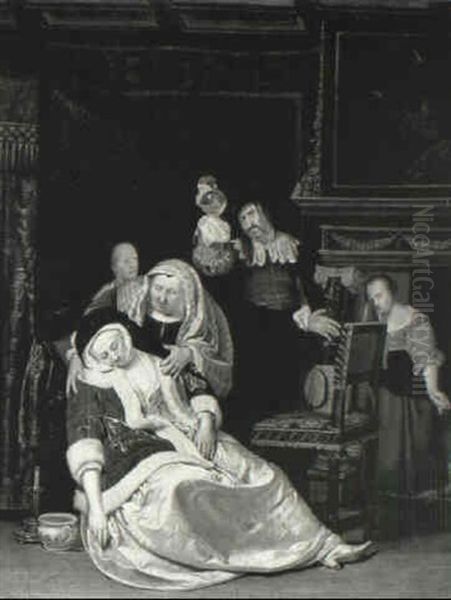 Doctor Taking A Lady's Water Oil Painting by Willem Van Mieris Leiden