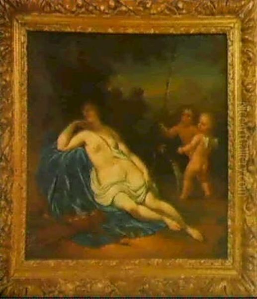 Ruhende Diana Mit Zwei Putten In Einer Landschaft Oil Painting by Willem Van Mieris Leiden