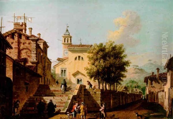 A Street Scene In An Italian Town Oil Painting by Giovanni Migliara