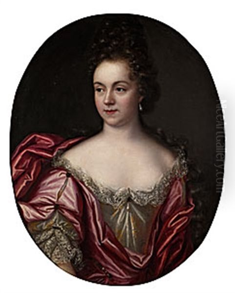 Portratt Av Ung Dam Med Rosarod Sjal Oil Painting by Pierre Mignard the Elder