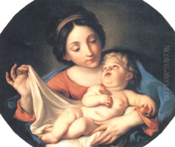 Madonnan Med Applet Oil Painting by Pierre Mignard