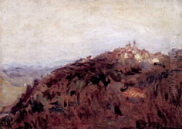 Hugelige Landschaft Mit Kleiner Stadt Im Sonnigen Licht Oil Painting by Lucien Rene Mignon